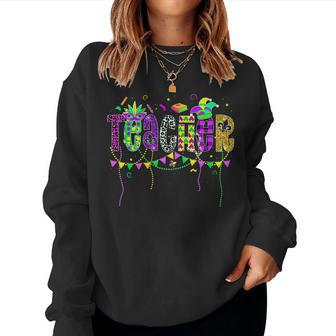 Funny Teacher Mardi Gras Festival Family Matching Outfit V2 Women Crewneck Graphic Sweatshirt - Seseable