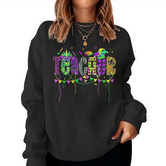Funny Teacher Mardi Gras Festival Family Matching Outfit Women Crewneck Graphic Sweatshirt - Seseable