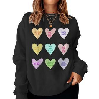 Funny Teacher Valentines Day Conversation Heart School Women Crewneck Graphic Sweatshirt - Seseable