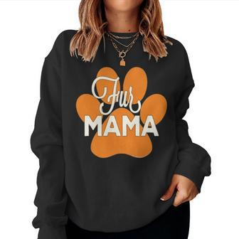 Fur Mama Orange Animal Paw Print Cute Funny Dog Cat Mom Women Crewneck Graphic Sweatshirt - Seseable
