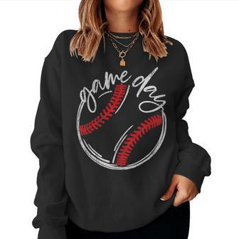 Game Day Baseball Funny Baseball Lovers Softball Life Mom Women Crewneck Graphic Sweatshirt - Seseable