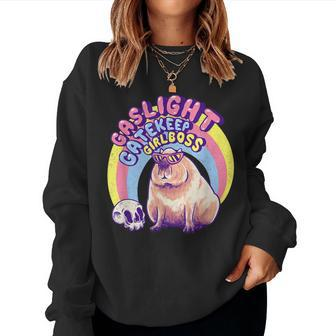 Gaslight Gatekeep Girlboss Capybara Momcore Karen Sunglasses Women Sweatshirt | Mazezy CA