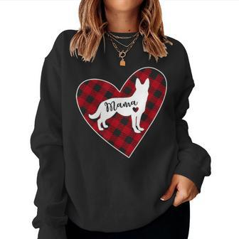 German Shepherd Mom Buffalo Plaid Heart Lover Gift Women Crewneck Graphic Sweatshirt - Seseable
