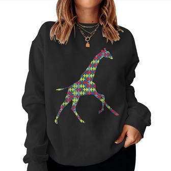 Giraffe Autism Awareness Kids Ruminant Puzzle Day Mom Gift Women Crewneck Graphic Sweatshirt - Seseable