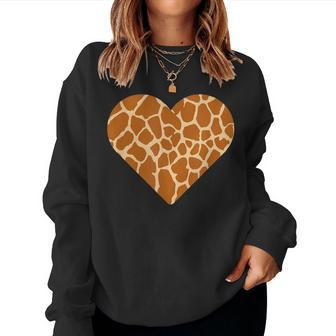 Giraffe Print Heart Cute Giraffe Lover Love Women Crewneck Graphic Sweatshirt - Seseable
