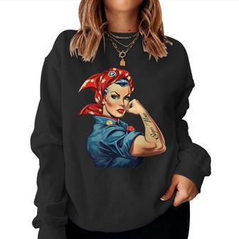 Girl Power We Can Do It Rosie The Riveter Woman Super Mom Women Crewneck Graphic Sweatshirt - Thegiftio UK