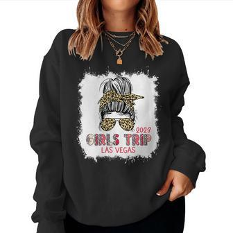 Girls Trip 2023 Messy Bun Leopard Bleached Las Vegas Gift For Womens Women Crewneck Graphic Sweatshirt - Thegiftio UK