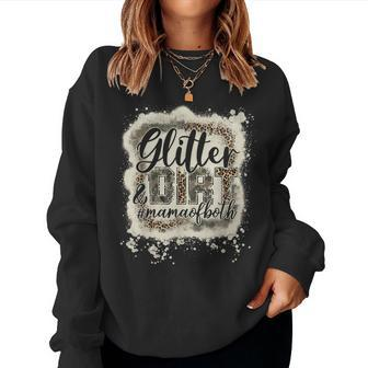 Glitter & Dirt Mama Of Both Army Mom Leopard Camo Bleached Women Crewneck Graphic Sweatshirt - Seseable