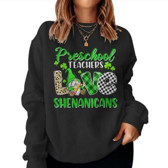 Gnome Preschool Teachers Love Shenanigans St Patricks Day  Women Crewneck Graphic Sweatshirt