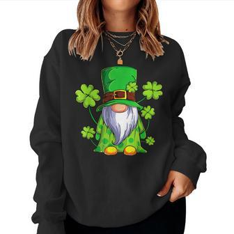 Gnome Tie Dye Shamrock St Patrick S Day Gnome For Women V2 Women Crewneck Graphic Sweatshirt - Seseable