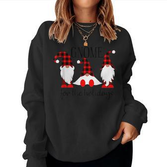 Gnomes For The Holidays Buffalo Plaid Gnome Christmas Xmas Women Sweatshirt | Mazezy
