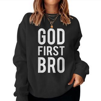 God First Bro Religious God Jesus Christian Faith Cross Lion Women Sweatshirt | Mazezy