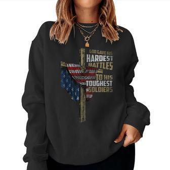 God Gave His Hardest Battles To His Toughest Soldiers Cancer Women Crewneck Graphic Sweatshirt - Seseable