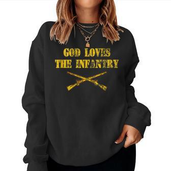 God Loves The Infantry Combat Infantryman 11B Cib Women Crewneck Graphic Sweatshirt - Seseable