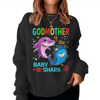 Godmother Of The Baby Shark Birthday Godmother Shark Women Crewneck Graphic Sweatshirt | Seseable CA