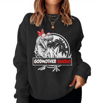 Godmothersaurus T Rex Dinosaur Funny Godmother Saurus Family Women Crewneck Graphic Sweatshirt | Seseable CA