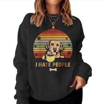 Golden Retriever Dog Fathers Day I Hate People With Coffee Women Crewneck Graphic Sweatshirt - Thegiftio UK