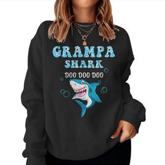Grampa Shark Fathers Day Gift From Wife Son Daughter Women Crewneck Graphic Sweatshirt - Seseable