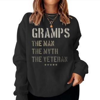 Gramps Man Myth Veteran Fathers Day Gift Retired Military V2 Women Crewneck Graphic Sweatshirt - Seseable