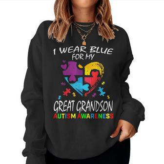 Grandma Grandpa Blue For My Great Grandson Autism Awareness Women Sweatshirt | Mazezy