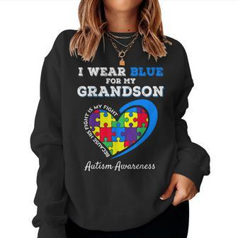 Grandma Grandpa I Wear Blue For My Grandson Autism Awareness Women Sweatshirt | Mazezy