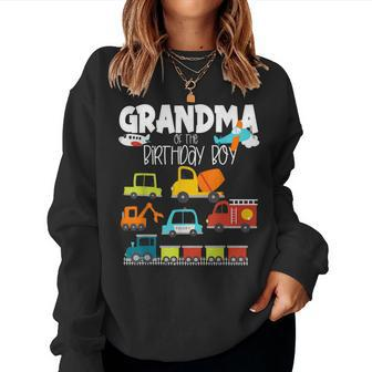Grandma Of The Birthday Boy Family Matching Train Fire Truck Women Crewneck Graphic Sweatshirt - Seseable