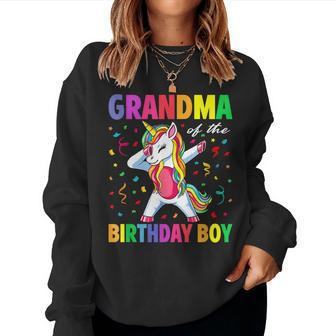 Grandma Of The Birthday Party Gifts Boys Dabbing Unicorn Women Crewneck Graphic Sweatshirt - Seseable