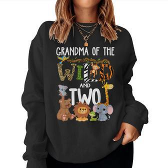 Grandma Of The Wild And Two Zoo Birthday Safari Jungle Women Sweatshirt | Mazezy