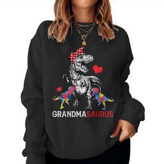 Grandmasaurus T Rex Dinosaur Grandma Saurus Autism Awareness Women Sweatshirt | Mazezy