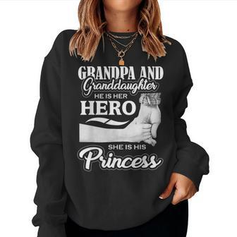 Grandpa & Granddaughter Hero & Princess Fathers Day Gift Women Crewneck Graphic Sweatshirt - Seseable