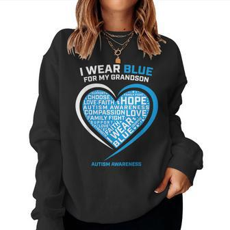 Grandpa Grandma I Wear Blue For My Grandson Autism Women Sweatshirt | Mazezy