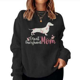 Great Dachshund Mom Flower Perfect Dog Mom Gift Women Crewneck Graphic Sweatshirt - Seseable