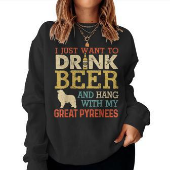 Great Pyrenees Dad Drink Beer Hang With Dog Funny Vintage Women Crewneck Graphic Sweatshirt - Seseable
