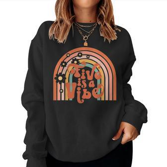 Groovy Five Is A Vibes 5Th Birthday Hippie 70S Boho Rainbow Women Crewneck Graphic Sweatshirt - Seseable