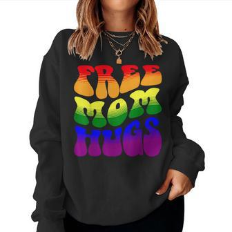 Groovy Free Mom Hugs Pride Month Lgbt Women Crewneck Graphic Sweatshirt - Thegiftio UK