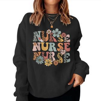 Groovy Love Nurse Life Retro Registered Nurse Nurses Day Women Crewneck Graphic Sweatshirt - Thegiftio UK