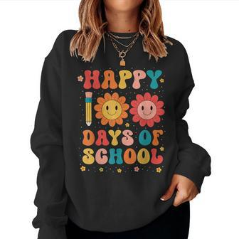 Groovy Teacher Student 100Th Day Of School Happy 100 Days Women Crewneck Graphic Sweatshirt - Thegiftio UK