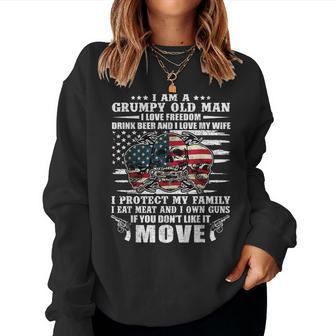Grumpy Old Man Freedom Beer Guns Skull American Flag Women Sweatshirt | Mazezy