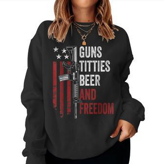 Guns Titties Beer & Freedom - Mens Funny Guns Drinking Usa Women Crewneck Graphic Sweatshirt - Seseable