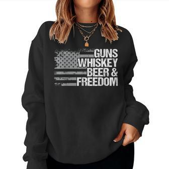 Guns Whiskey Beer And Freedom Veteran American Flag Women Sweatshirt | Mazezy