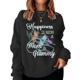 Happiness Is Being A Mom & Grammy Dragonfly Mothers Day Women Crewneck Graphic Sweatshirt - Seseable