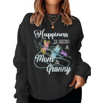 Happiness Is Being A Mom & Granny Dragonfly Mothers Day Women Crewneck Graphic Sweatshirt - Seseable
