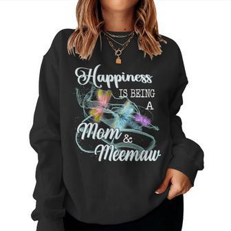 Happiness Is Being A Mom & Meemaw Dragonfly Mothers Day Women Crewneck Graphic Sweatshirt - Seseable