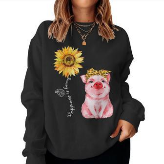 Happiness Is Being Grammy Cute Pig Sunflower Mother Gifts Women Crewneck Graphic Sweatshirt - Seseable