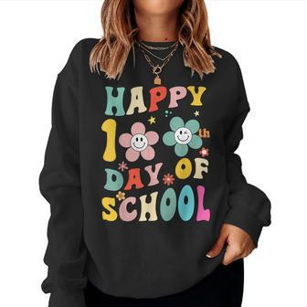 Happy 100 Days Of School Groovy 100Th Day School Teacher Kid Women Crewneck Graphic Sweatshirt - Thegiftio UK
