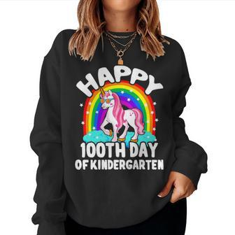 Happy 100Th Day Of School Kindergarten Unicorn Girl Mom Gift Women Crewneck Graphic Sweatshirt - Seseable