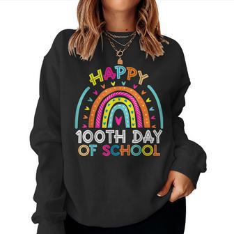 Happy 100Th Day Of School Teacher Kids 100 Days Rainbow V6 Women Crewneck Graphic Sweatshirt - Thegiftio UK