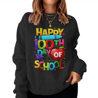 Happy 100Th Day Of School Teacher Rainbow - 100 Days Smarter Women Crewneck Graphic Sweatshirt - Thegiftio UK