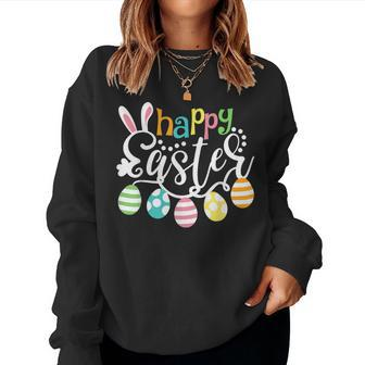 Happy Easter Day Colorful Egg Hunting Cute Bunny Girl Womens Women Sweatshirt | Mazezy