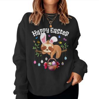 Happy Easter Day With Cute Sloth And Bunny Ears Egg Hunting Women Sweatshirt | Mazezy